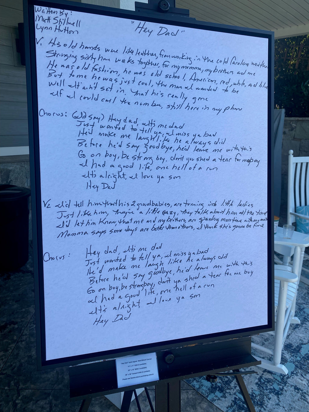 Signed Hey Dad Handwritten Lyrics on Canvas