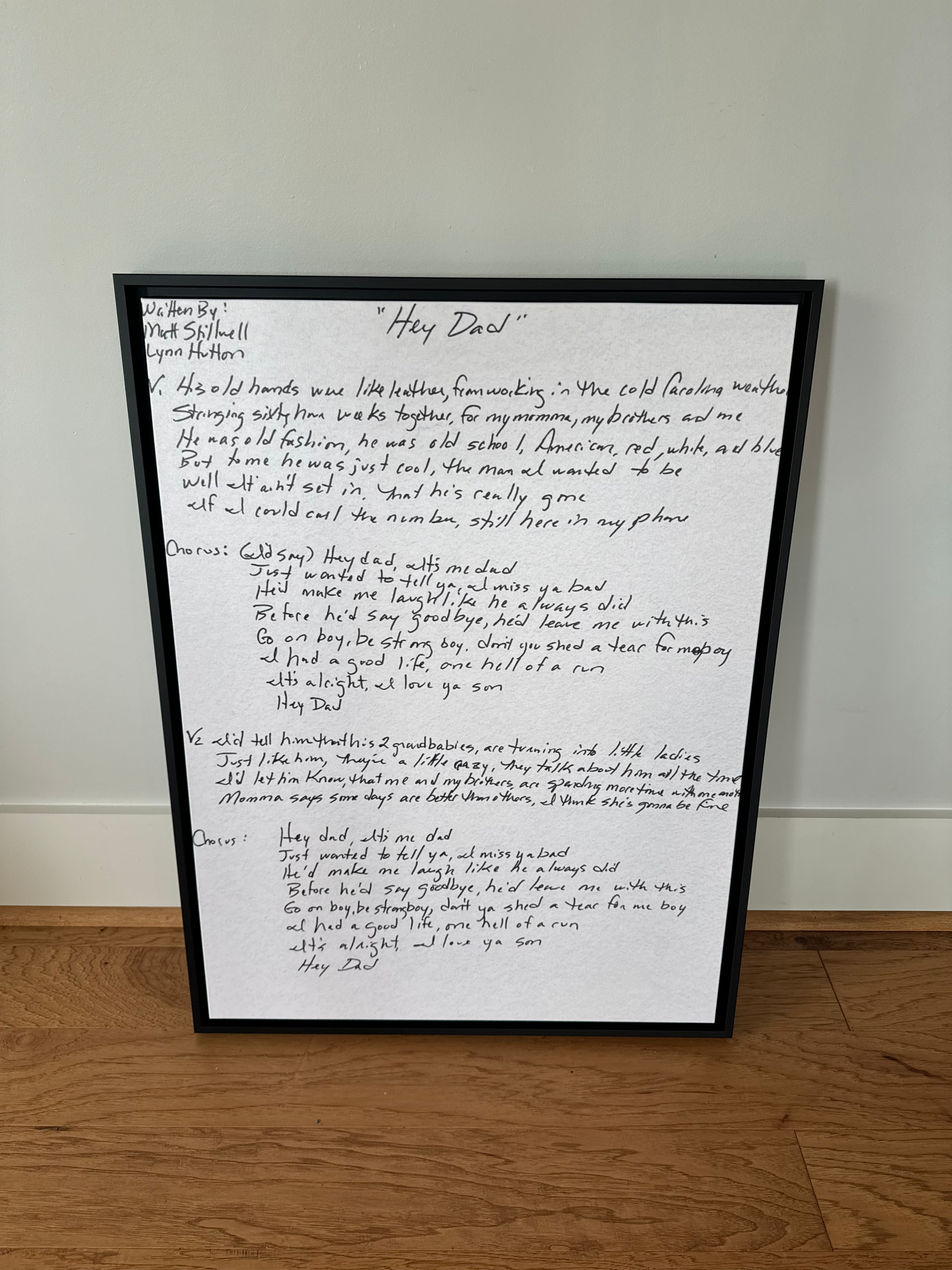Signed Hey Dad Handwritten Lyrics on Canvas